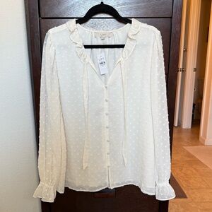 LOFT White Ruffled Long Sleeve Blouse